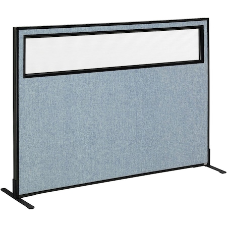 Interion By Global Industrial Interion Freestanding Office Partition Panel with Partial Window, 60-1/4inW x 42inH, Blue 694756WFBL